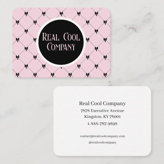 Roze & Zwarte Strik Monogram Visitekaartje (Voorkant / Achterkant)