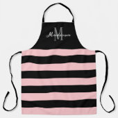 Roze zwarte stripes Monogram scriptnaam Schort (Voorkant)