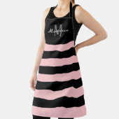 Roze zwarte stripes Monogram scriptnaam Schort (Insitu)