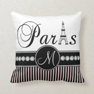 Roze zwarte stripes Paris Monogram Pillow Kussen