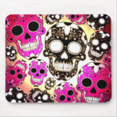 Roze zwarte suiker schedel grunge mousepad muismat (Voorkant)
