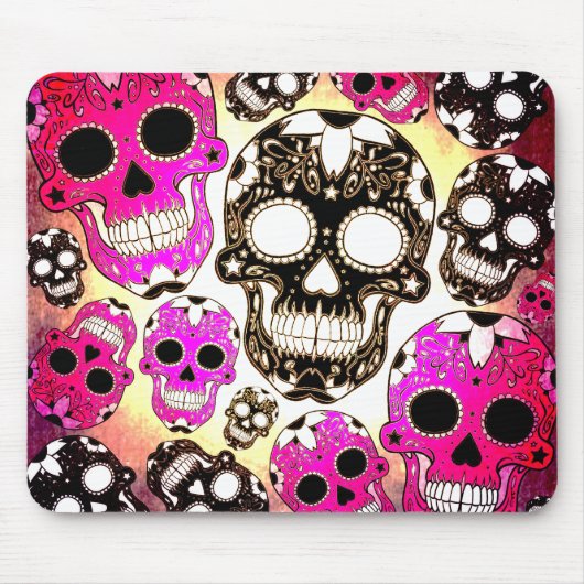 Roze zwarte suiker schedel grunge mousepad muismat (Voorkant)