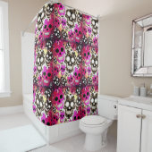 Roze zwarte suiker schedels grunge douchegordijn (In situ)