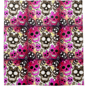Roze zwarte suiker schedels grunge douchegordijn