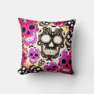 Roze zwarte suiker schedels grunge vierkante kusse kussen