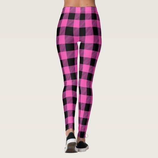 Roze zwarte Summer Tartan Plaid Patroon Leggings (Achterkant)
