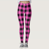 Roze zwarte Summer Tartan Plaid Patroon Leggings (Voorkant)