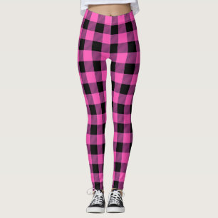 Roze zwarte Summer Tartan Plaid Patroon Leggings
