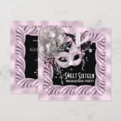 Roze Zwarte Sweet 16 Masquerade Feest Kaart (Voorkant / Achterkant)