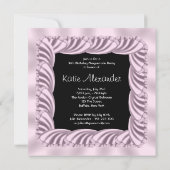 Roze Zwarte Sweet 16 Masquerade Feest Kaart (Achterkant)