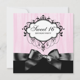 Roze Zwarte Sweet 16 Verjaardagsfeestje Kaart