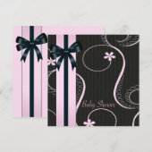 Roze Zwarte Swirl Baby Meisje Douche Kaart (Voorkant / Achterkant)