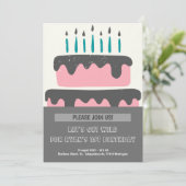 Roze & zwarte taart 1e verjaardag uitnodiging (Staand voorkant)