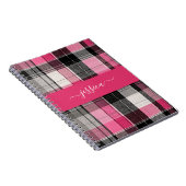 Roze zwarte tartan geruite script naam  notitieboek (Rechterzijde)