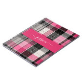 Roze zwarte tartan geruite script naam  notitieboek (Linkerzijde)