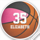 Roze zwarte teamkleuren meisjes basketbal sticker (Voorkant)