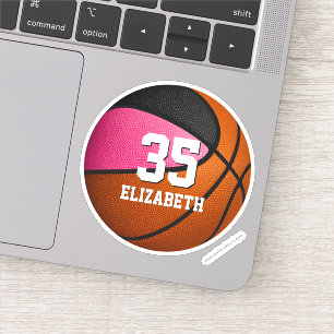 Roze zwarte teamkleuren meisjes basketbal sticker