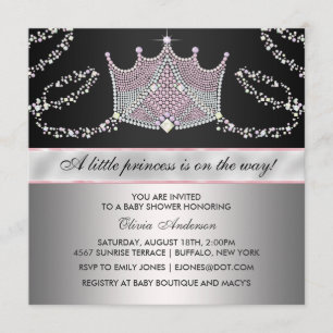 Roze Zwarte Tiara Baby Girl Prinses Baby Shower Kaart