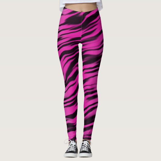 Roze zwarte tijgerstrips printpatroon leggings (Voorkant)