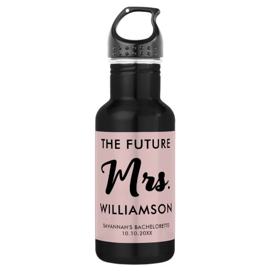 Roze Zwarte Toekomst Mevrouw Achternaam Feestelijk Waterfles (Voorkant)
