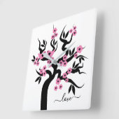 Roze, zwarte Tortelduifjes kersenboom en bloesems Vierkante Klok (Hoek)