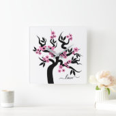Roze, zwarte Tortelduifjes kersenboom en bloesems Vierkante Klok (Huis)