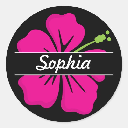Roze, zwarte tropische Hawaiian Hibiscus Flower Na Ronde Sticker (Voorkant)