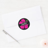 Roze, zwarte tropische Hawaiian Hibiscus Flower Na Ronde Sticker (Envelop)