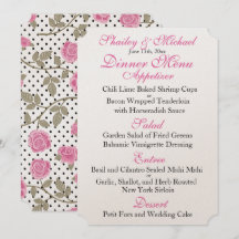 Roze/Zwarte TROUWRECEPTIE MENU