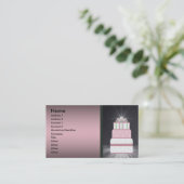 Roze & Zwarte Trouwtaart Visitekaartjes (Staand voorkant)