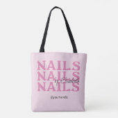 Roze Zwarte Typografie Handvat Nagelstudio Tote Bag (Achterkant)