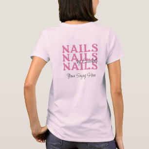 Roze Zwarte Typografie Nagelstudio Personeel T-shirt