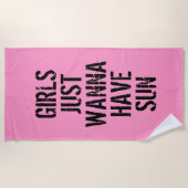 Roze Zwarte Typografie Strandhanddoek Strandlaken (Voorkant)