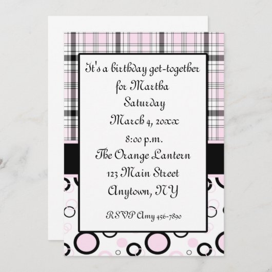 Roze zwarte uitnodiging (Voorkant / Achterkant)