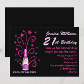 Roze & zwarte uitnodiging 21e verjaardag (Voorkant / Achterkant)