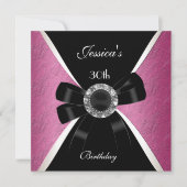 Roze zwarte uitnodiging White 30th Birthday 2 (Voorkant)