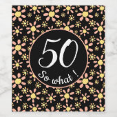 Roze zwarte ventilator 50th Birthday Funny 50, dus Wijn Etiket (Enkel label)