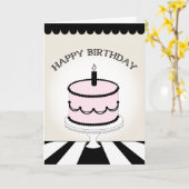 Roze & Zwarte Verjaardagstaart / Strepen Kaart (Gele Bloem)