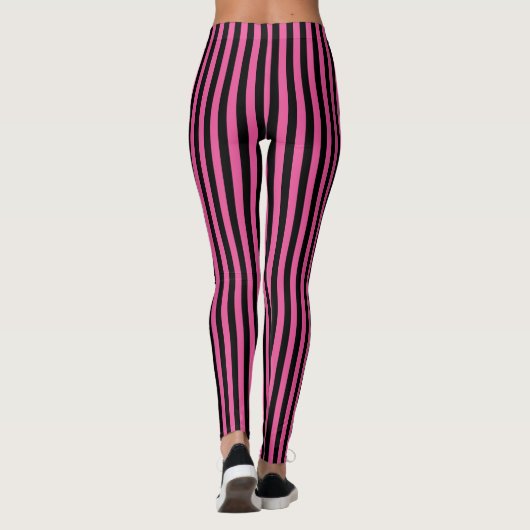 Roze zwarte verticale streep-halloween leggings (Achterkant)