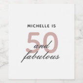 Roze zwarte vijftig en Fabulous 50th Birthday Wijn Etiket (Enkel label)