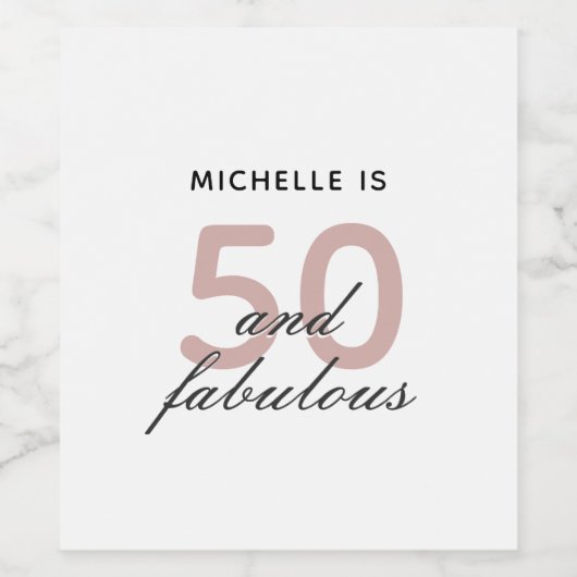 Roze zwarte vijftig en Fabulous 50th Birthday Wijn Etiket (Enkel label)