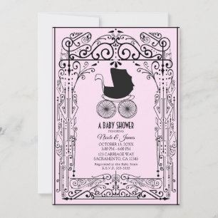 Roze & Zwarte Vintage Koord Baby Shower Decoratie Kaart