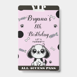 Roze Zwarte Vis Botten Puppy Dog Verjaardag VIP Pa Badge