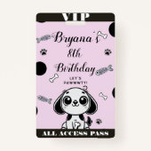 Roze Zwarte Vis Botten Puppy Dog Verjaardag VIP Pa Badge (Voorkant)