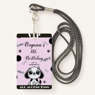 Roze Zwarte Vis Botten Puppy Dog Verjaardag VIP Pa Badge