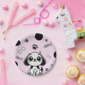 Roze & Zwarte Vis Botten Puppy Hond Verjaardagsfee Papieren Bordje (Feest)