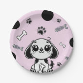 Roze & Zwarte Vis Botten Puppy Hond Verjaardagsfee Papieren Bordje (Voorkant)