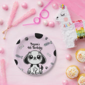 Roze & Zwarte Vis Botten Puppy Hond Verjaardagsfee Papieren Bordje (Feest)