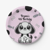 Roze & Zwarte Vis Botten Puppy Hond Verjaardagsfee Papieren Bordje (Voorkant)