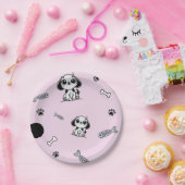 Roze & Zwarte Vis Botten Puppy Hond Verjaardagsfee Papieren Bordje (Feest)
